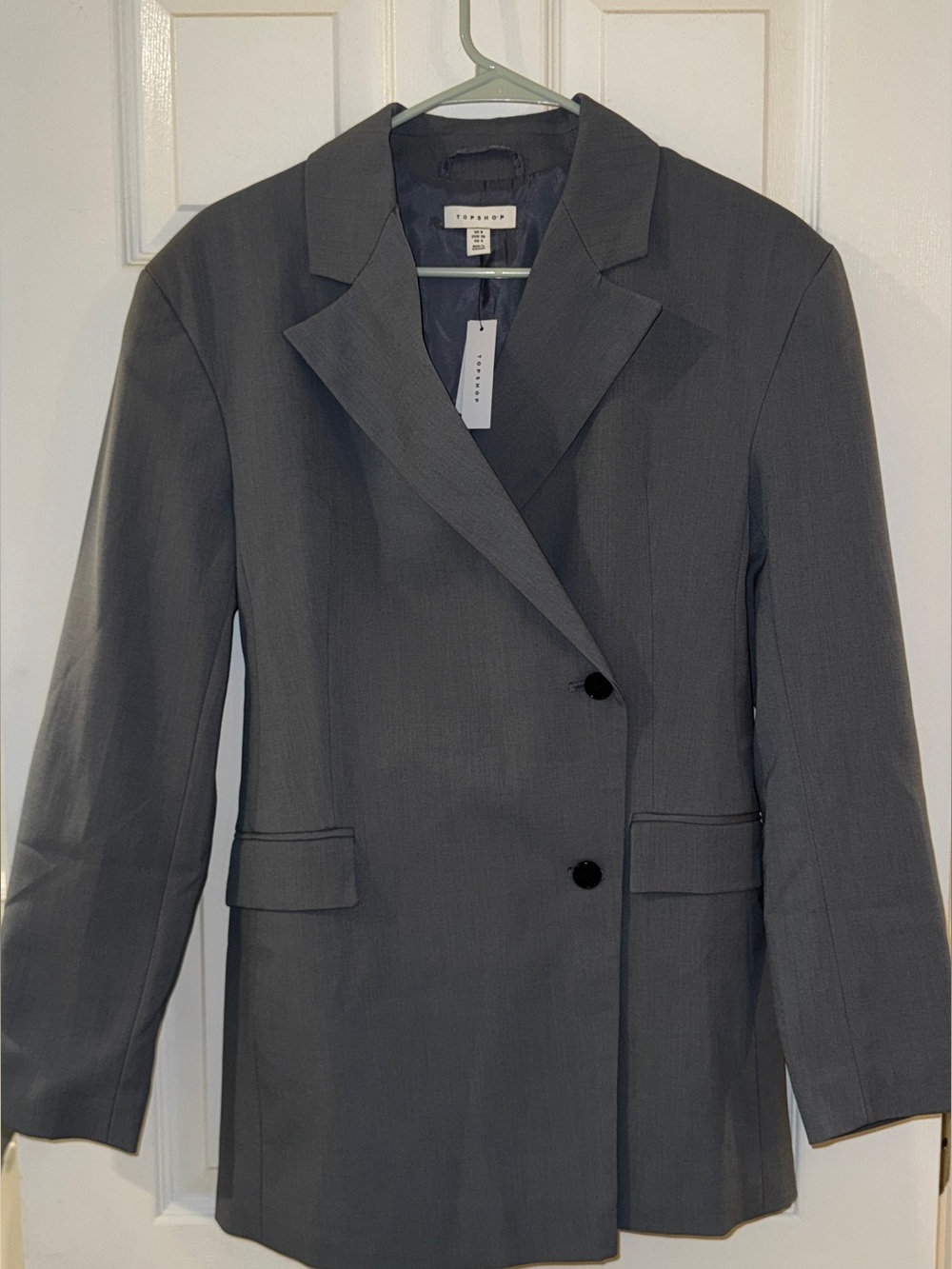NWT Topshop Blue Gray Longline Tailored Blazer Jacket Size 4